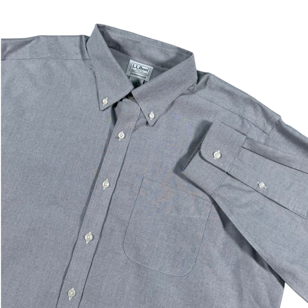LL Bean Mens Traditional Fit Oxford Shirt Grey Cotton 17-35 209410 Long Sleeve